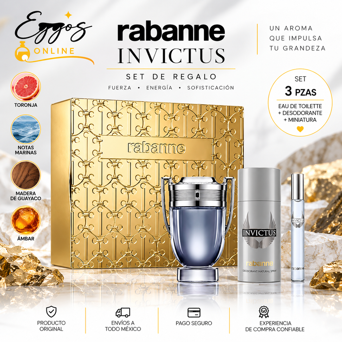 Paco Rabanne INVICTUS SET EDT 3 pzas
